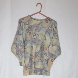 Andriano Wool Sweater Women's L Pastel Geometric Crewneck Pullover 80's Vintage